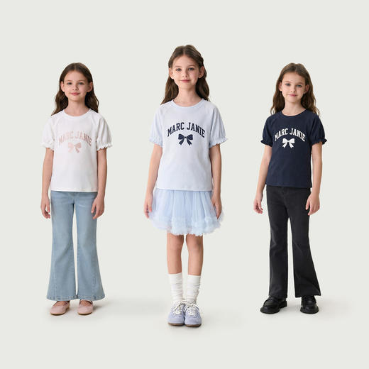 马克珍妮甜酷蝴蝶结女童软弹罗纹T2026年夏装新款560562 商品图3