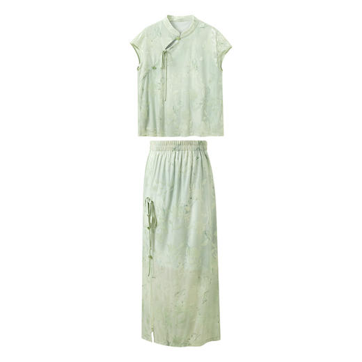 三彩【素锦流年】2026夏季新款新中式套装烧花小衫上衣半身裙C 商品图4