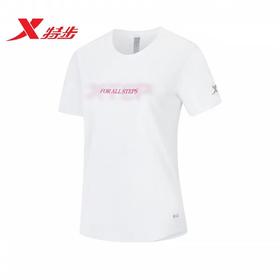 6楼特步运动女士圆领短T  974228010055 珍珠白