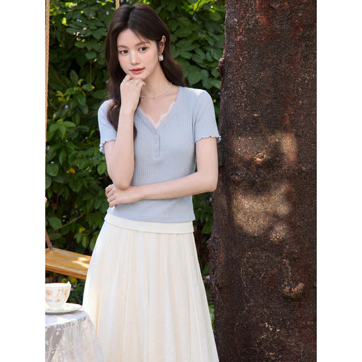 鹿向南【0402/20:00新品前1小时7折限量100件】蓝色T恤 商品图4