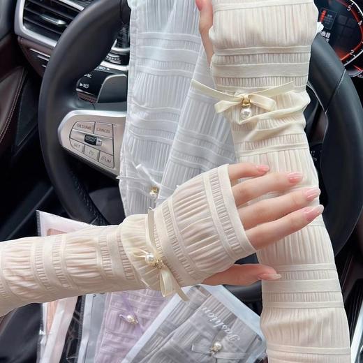 【买一送一】防晒冰袖女款防紫外线夏季户外骑车开车宽松珍珠蝴蝶结冰丝袖子套 商品图1