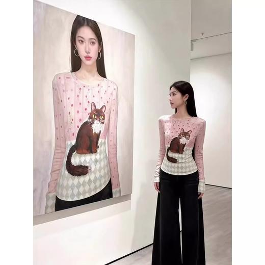 自带油画感的长袖 T 恤！童趣小马/猫咪印花 商品图1