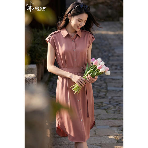 米思阳2026夏季新款知性通勤风衬衫连衣裙女短袖翻领中长款收腰显瘦裙子女1048/0229 商品图8