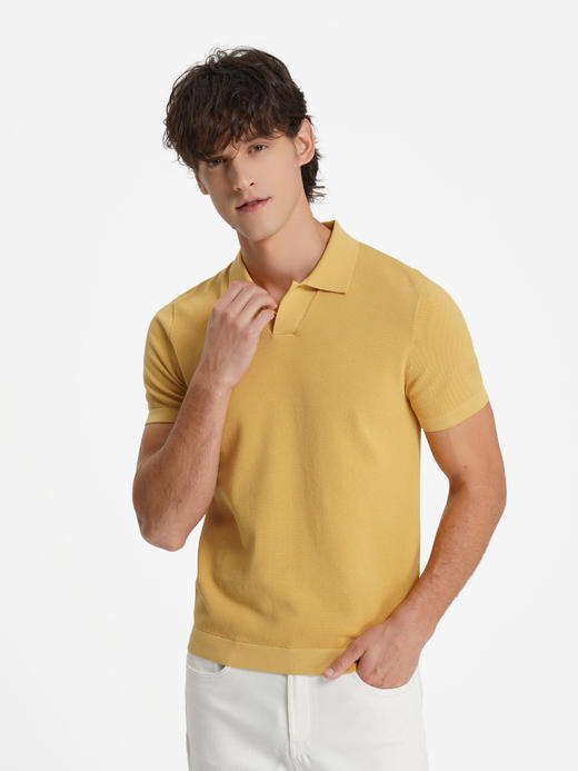 callisto黄色长绒棉中空大珠地弹力T恤 商品图3