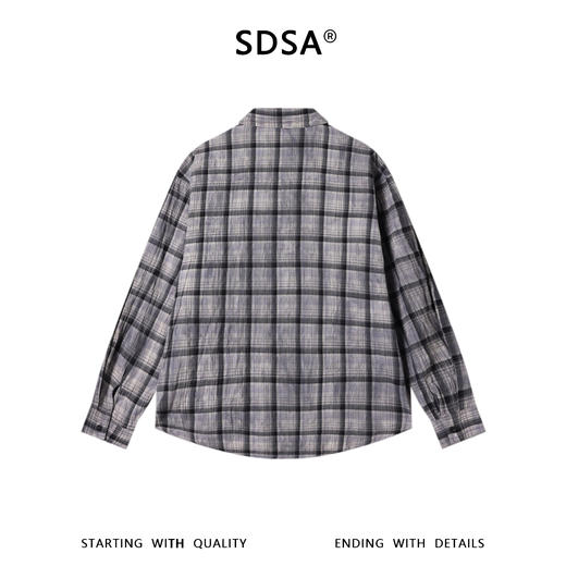 SDSA男装2026新款高贵轻奢美式复古扎染格子长袖衬衫百搭时尚上衣 商品图1