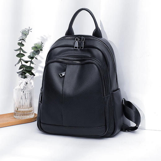 雀说 真皮女士通勤背包牛皮双肩包女包Q988 商品图0