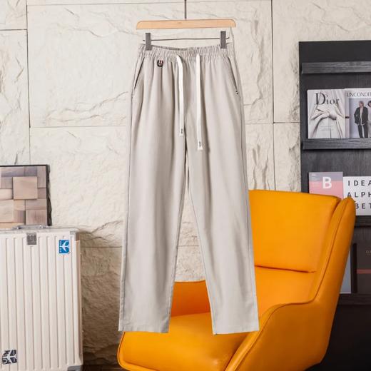 F033129夏季小直筒百搭圣品棉麻纯色简约松紧腰男士宽松休闲棉麻长裤 商品图4