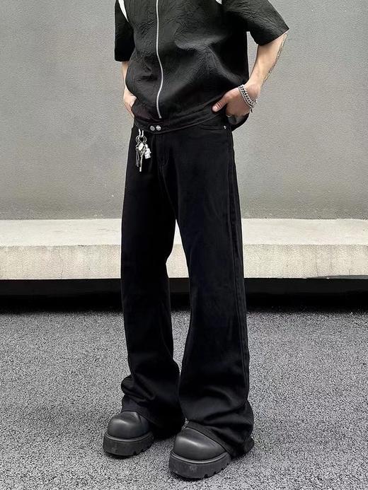 F033106夏季新款柔软亲肤水洗弹力弯刀微喇叭显瘦显高男女同款牛仔裤 商品图12