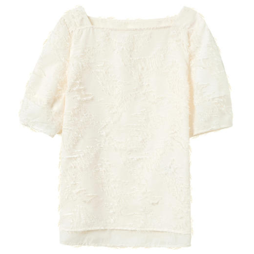 三彩2026夏季新款中袖剪花小衫方领衬衣宽松套头上衣清新M 商品图4