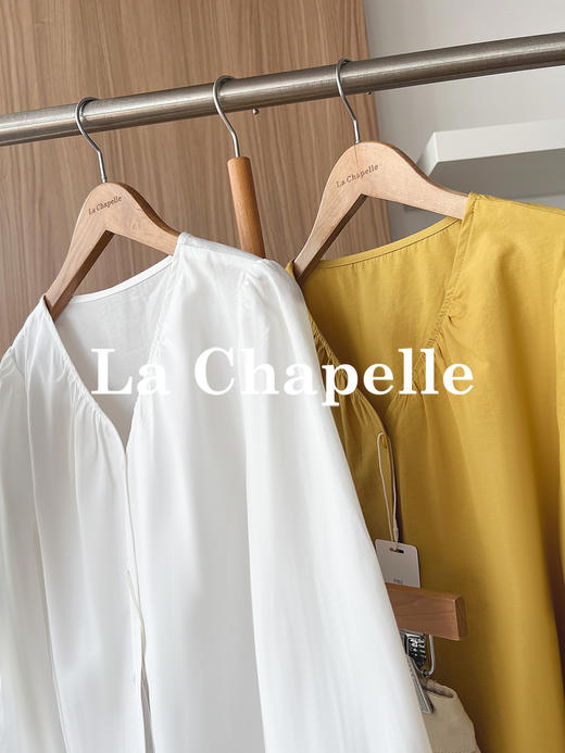 专柜实拍【天丝+亚麻+棉】拉夏贝尔/La Chapelle气质V领排扣两侧系带设计简约净版显瘦长袖衬衫 商品图9