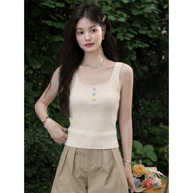 鹿向南【0402/20:00新品前1小时5折限量100件】杏色背心吊带上衣