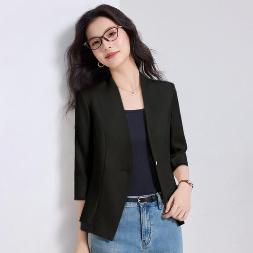 「自」全新升级【铂金会员146/天猫199/差价53】(10659)洛诗琳气质中袖西装外套女2026春夏新款高端收腰显瘦短外套 商品图3
