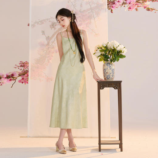 【绿阴幽草】三彩2026夏季新款新中式吊带裙提花A字裙长裙C 商品图1