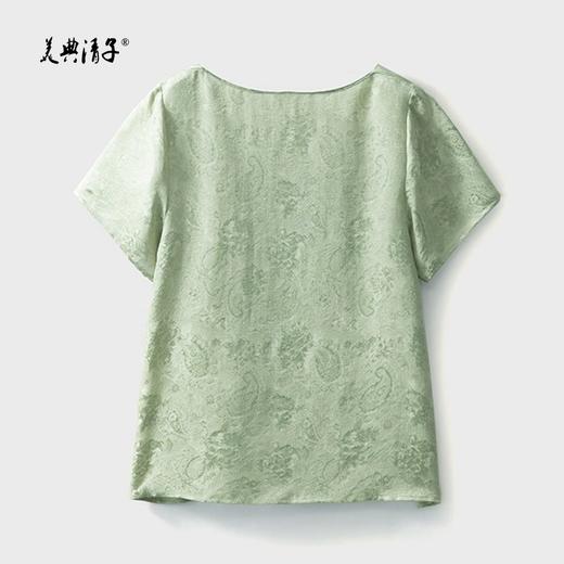 真丝四经绞花萝提花一字圆领短袖上衣 商品图2