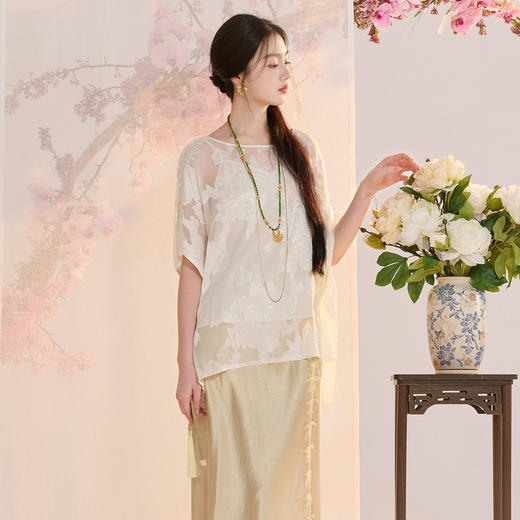三彩【花影流芳】2026夏季新款新中式提花小衫吊带两件套宽松C 商品图3