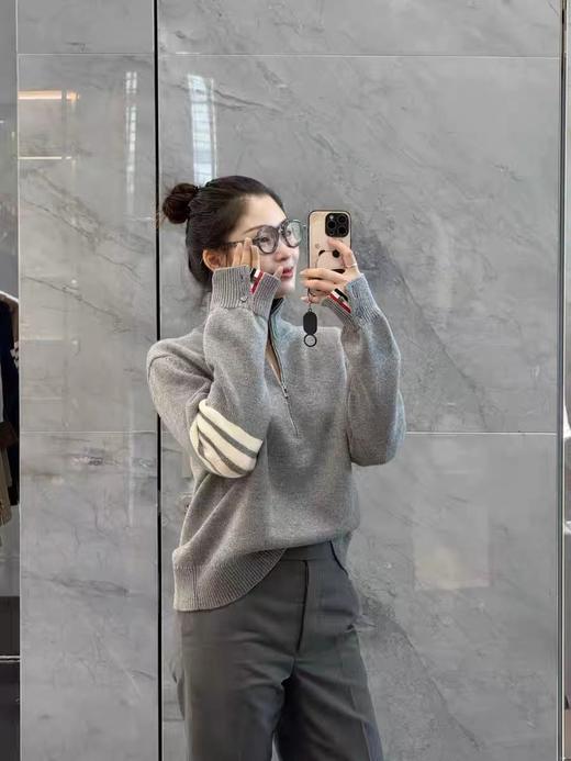 F0331120半高领袖子四道杠半拉链长袖毛衣套头衫针织衫 商品图13