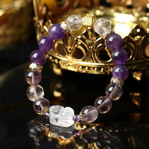 【祈愿吉品】「紫星来财」紫水晶貔貅手链串财神白水晶高级旺百搭 商品图1