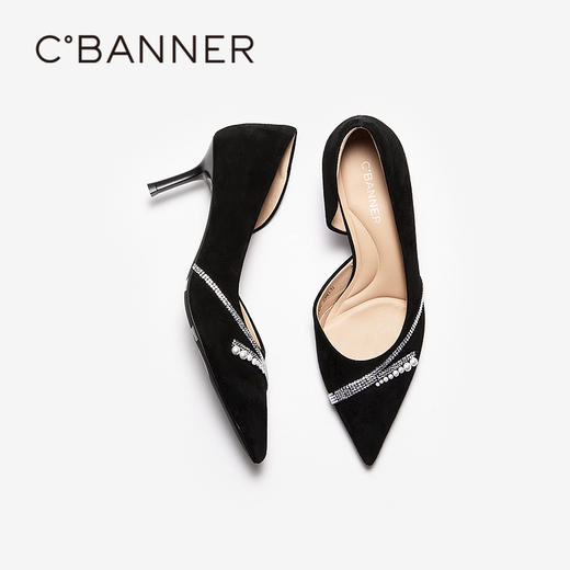 千百度珍珠饰带婚鞋中空半凉鞋女2026夏季新款宴会法式细高跟凉鞋A26288031 商品图4