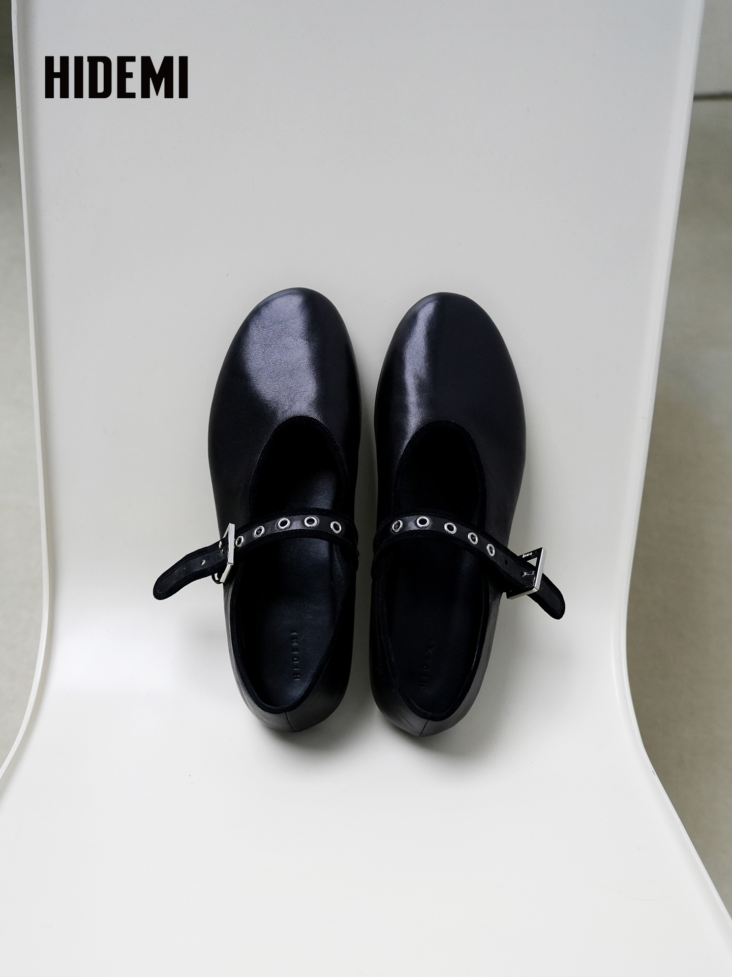 HIDEMI 真皮羊皮玛丽珍鞋浅口单鞋芭蕾舞鞋铆钉一字扣平底鞋