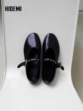 HIDEMI 真皮羊皮玛丽珍鞋浅口单鞋芭蕾舞鞋铆钉一字扣平底鞋