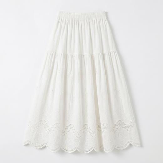 春天绝配~重工镂空刺绣100%棉松紧腰半身裙女法式中长裙 商品图3