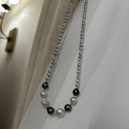 纯海水珍珠巴洛克，澳白+大溪地+akoya，
巴洛克有天然的生长纹路。但是更显得天然，喜欢。 商品图2