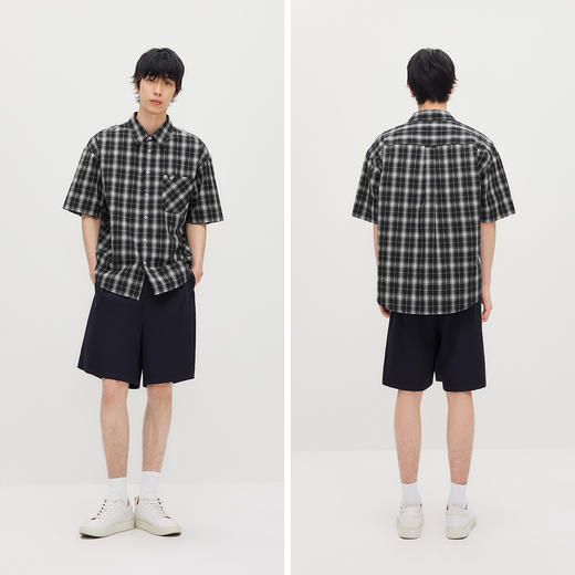 森马短袖衬衫男夏季纯棉格纹泡泡肌理上衣2026新款经典百搭衬衣 商品图4