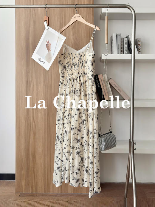 专柜实拍【天丝莱赛尔】拉夏贝尔/La Chapelle轻奢线！法式V领撞色花朵后背松紧吊带裙气质温柔连衣裙 商品图1