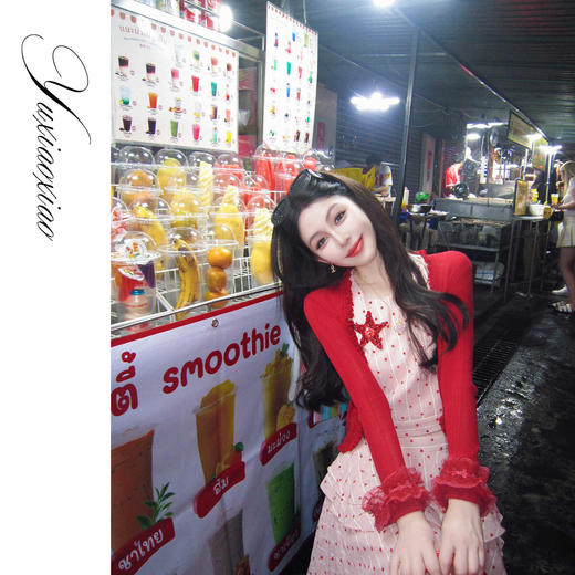 余潇潇【心动绽放】亲肤兰精天丝羊绒拼接花边短款木耳边针织开衫 商品图3