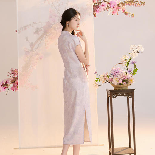 【暮山紫烟】三彩2026夏季新款新中式连衣裙提花长裙开叉C 商品图3