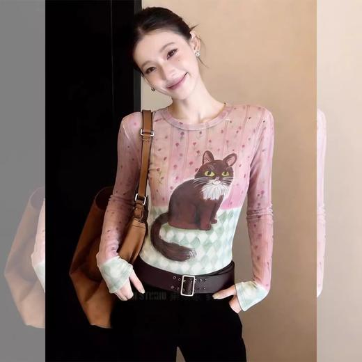 自带油画感的长袖 T 恤！童趣小马/猫咪印花 商品图2
