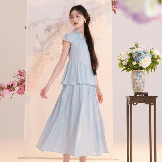 【沧海蓝田】三彩2026夏季新款假两件连衣裙新中式A字长裙C 商品图1