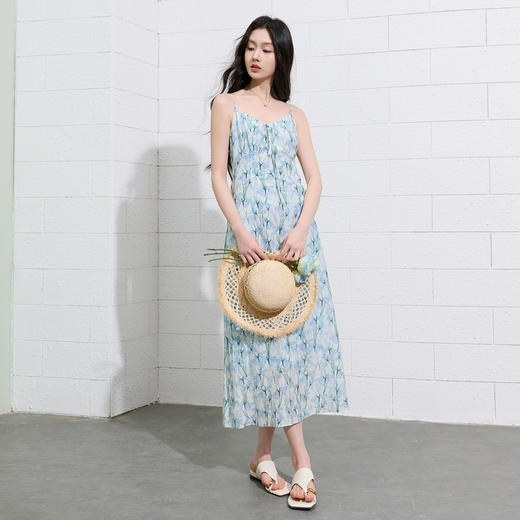 【桑蚕丝】三彩2026夏季新款碎花吊带裙连衣裙无袖A字裙长裙S 商品图2