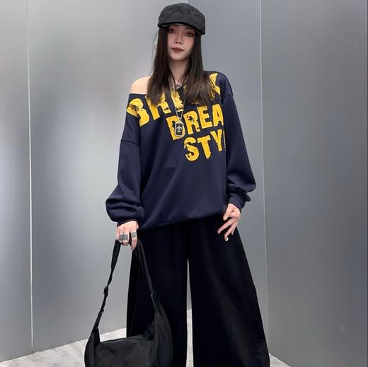 NC一字肩撞色字母长袖卫衣51220（蓝）春季161011790321 商品图0