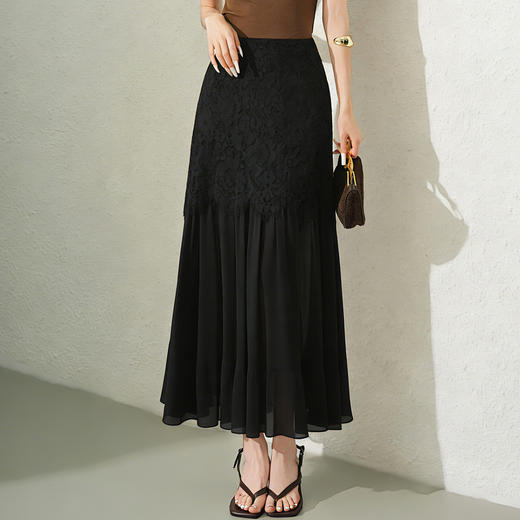 「自」全新升级【铂金会员146/天猫189/差价43】(10241)洛诗琳气质网纱拼接蕾丝半身裙女2026夏季高腰显瘦包臀裙 商品图3