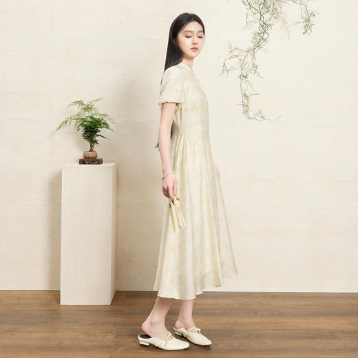 【翩若惊鸿】三彩2026夏季新款莱赛尔印花连衣裙新中式A字长裙C 商品图3