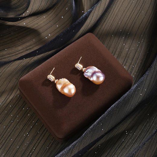 子佩集【潮汐华颂】银S925珍珠惜王妃耳钉【W7483】双色巴洛克方块2602 商品图2