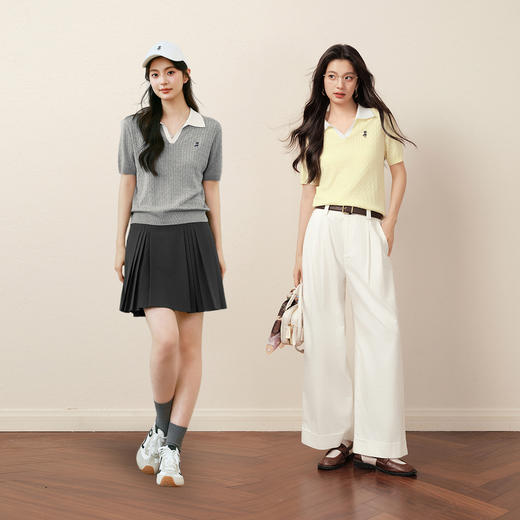 【萌宠系列】诗凡黎撞色POLO领针织衫25夏新款短袖上衣3G4630911 商品图1