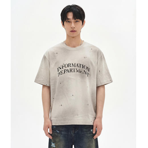 DRONKOO 2026 圆领胸前双排大字母满身晕染工艺做旧微阔短袖T恤 商品图2