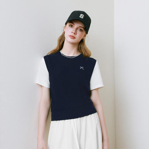 【商场同款】诗凡黎针织拼接短袖2025夏新款假两件上衣3G4230871 商品图2