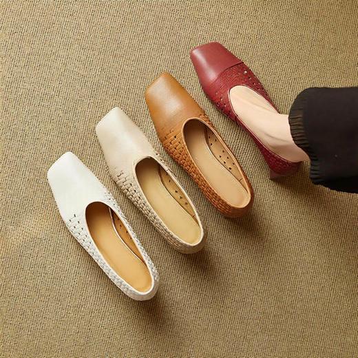 雀说 预售全皮方头中粗跟镂空透气洞洞女鞋3121 商品图0