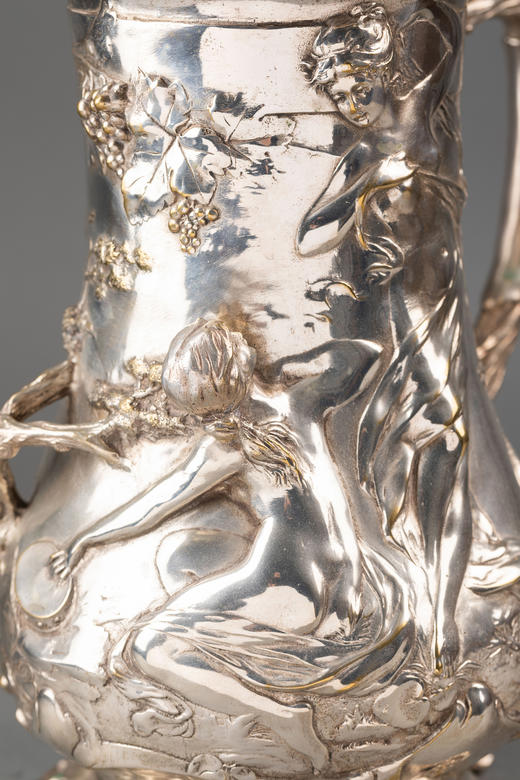 独角鹿西洋古董1911年德国银器工坊WMF签名出品新艺术风格小天使造型主题镀银浮雕啤酒杯 商品图5