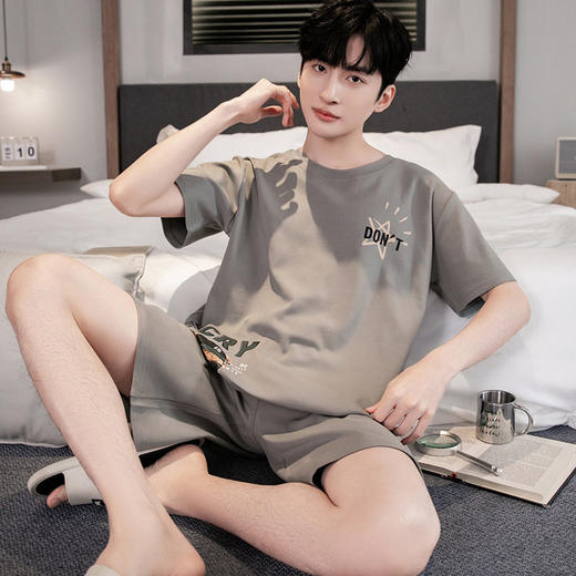 纯棉睡衣男士夏季薄款凉爽套头短袖短裤套装简约印花中青年家居服   JL-YS9043 商品图1