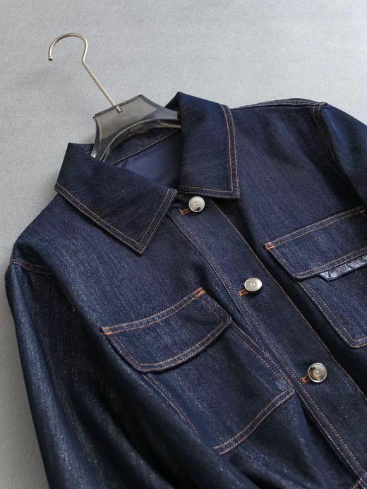 F033168牛仔裤套装新款银丝薄棉牛仔外套抽绳直筒简约松紧腰阔腿裤 商品图11