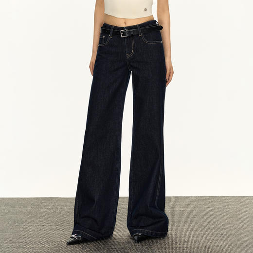 Ariseism美式复古阔腿牛仔裤女春季新款低腰显瘦宽松直筒拖地长裤 商品图2