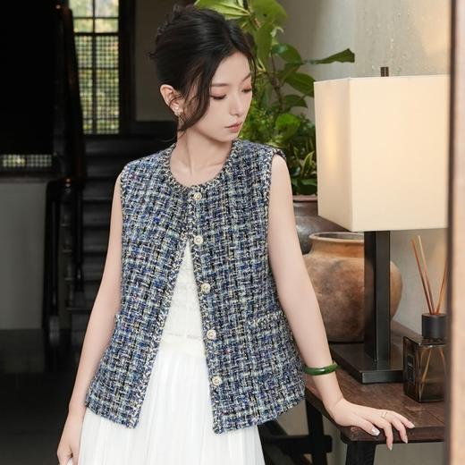 西子/蓝调香颂法国JT粗花呢小香风复古V领马甲/MJTJ1146 商品图0