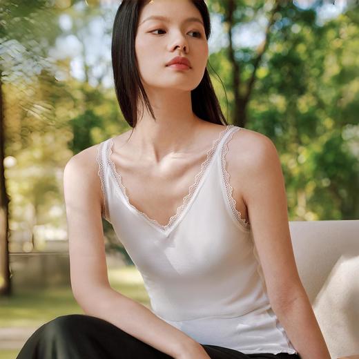 女桑蚕丝罗纹优雅蕾丝吊带衫 商品图0