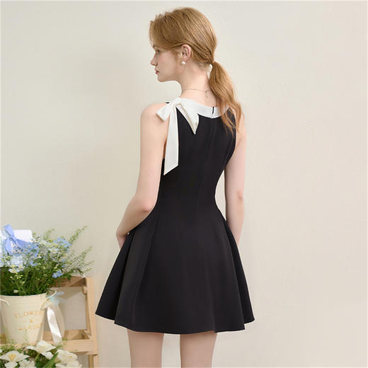 西遇赫本风蝴蝶结挂脖连衣裙女2026夏季新款无袖收腰气质a字短裙LXD50763 商品图4