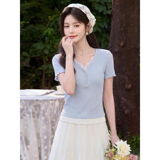 鹿向南【0402/20:00新品前1小时7折限量100件】蓝色T恤 商品图1