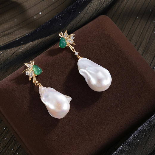 子佩集【福竹缱绻】银S925珍珠惜王妃耳钉【W7448-1】双色巴洛克2602 商品图1